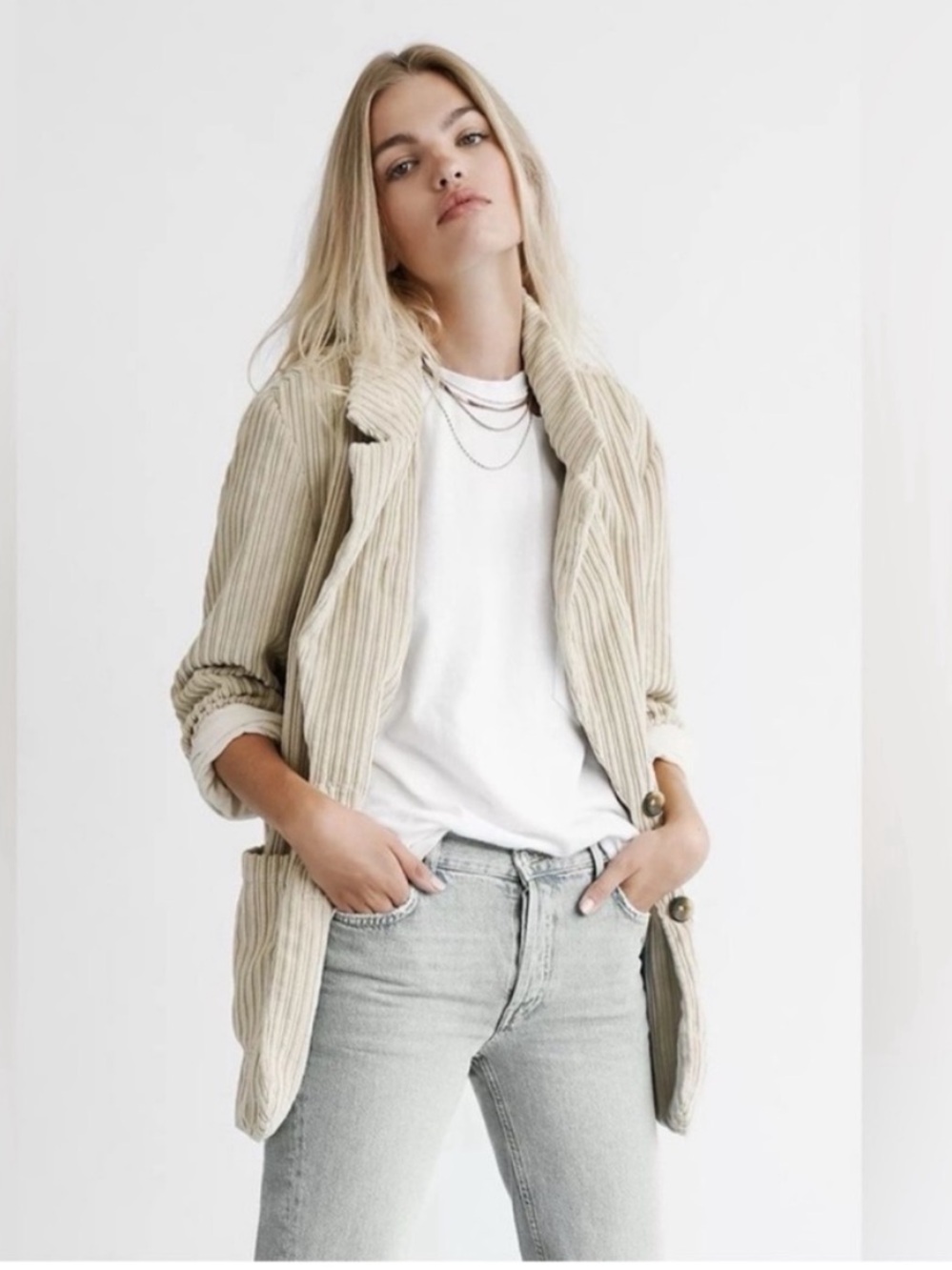 NWT Free people size S Everly Cream Corduroy oversized Blazer